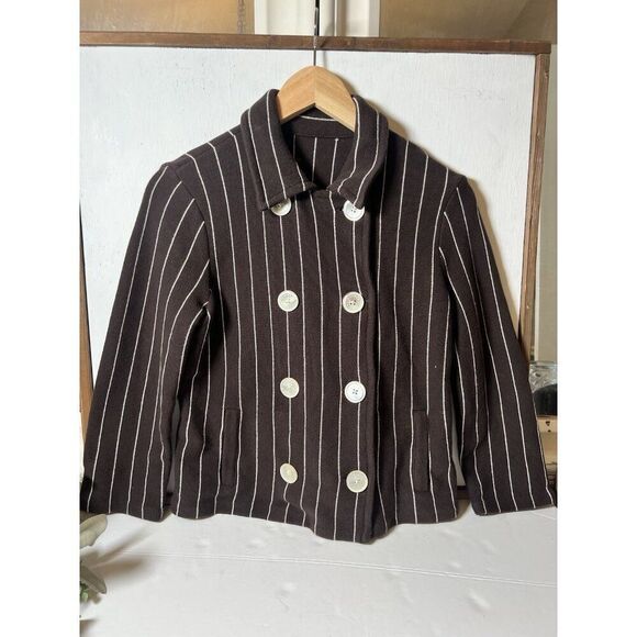 Lauren Ralph Lauren Blazer Woman’s Petite Small Brown Striped, Knit Academia - Picture 1 of 8
